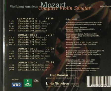 Mozart,Wolfgang Amadeus: Complete Violin Sonatas, Erato, D, 1999 Typ: 4CD Best.-Nr.: 91229 Preis: 17,50 Euro