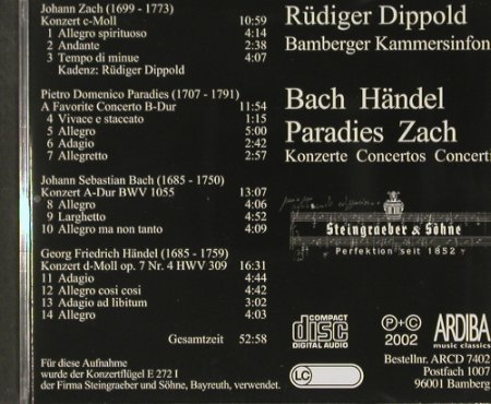 Dippold,Rüdiger: Bach,Händel,Paradies,Zach, Ardiba(ARCD7402), D, 2002 - CD - 91352 - 10,00 Euro