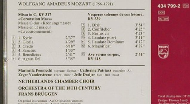 Mozart,Wolfgang Amadeus: Coronation Mass, Philips, D, 1995 Typ: CD Best.-Nr.: 91396 Preis: 10,00 Euro