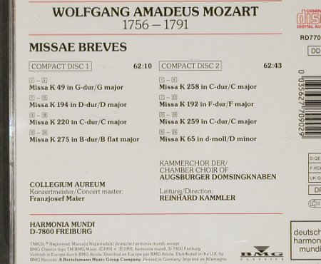 Mozart,Wolfgang Amadeus: Missae Breves, DHM, D, 1991 Typ: 2CD Best.-Nr.: 91397 Preis: 12,50 Euro