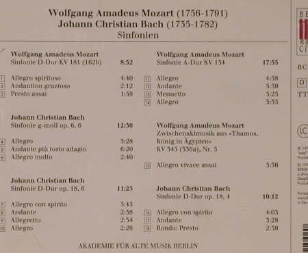 Mozart,Wolfgang Amadeus/ J.C. Bach: Sinfonien, Berlin Classics, D, 1994 Typ: CD Best.-Nr.: 91436 Preis: 7,50 Euro