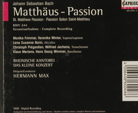 Bach,Johann Sebastian: Matthäus -Passion, Capriccio(), D, 1996 - 2CD - 91446 - 12,50 Euro