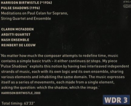 Birtwistle,Harrison: Pulse Shadows, Teldec, D, 01 Typ: CD Best.-Nr.: 91447 Preis: 10,00 Euro
