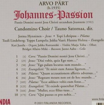 Pärt,Avo: Johannes-Pasion, Finlandia, D, 2001 Typ: CD Best.-Nr.: 91466 Preis: 10,00 Euro