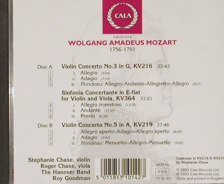 Mozart,Wolfgang Amadeus: Violin Concertos No.3 & 5, Cala, UK, 1992 Typ: 2CD Best.-Nr.: 91498 Preis: 11,50 Euro