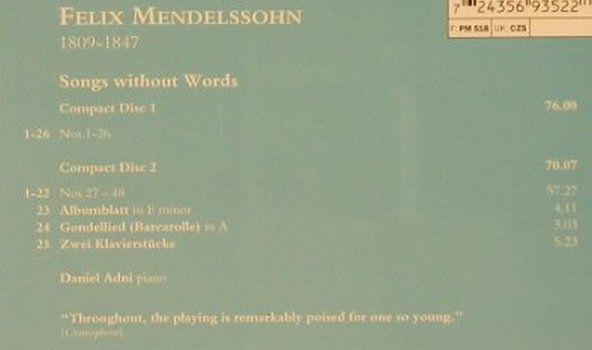 Mendelssohn Bartholdy,Felix: Songs Without Words,Daniel Adni, EMI, D, 97 Typ: 2CD Best.-Nr.: 91587 Preis: 10,00 Euro