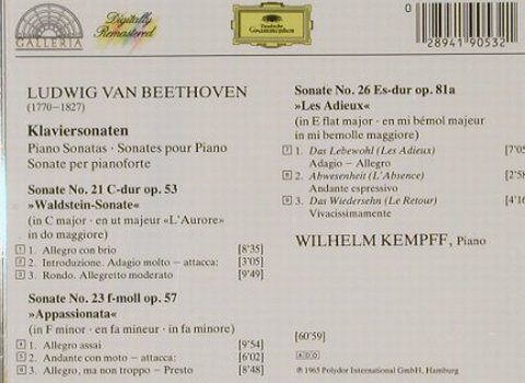 Beethoven,Ludwig van: Klaviersonaten,Wilhelm Kempff, D.Gr.Galleria (419 053-2), D, 1986 Typ: CD Best.-Nr.: 91589 Preis: 6,00 Euro