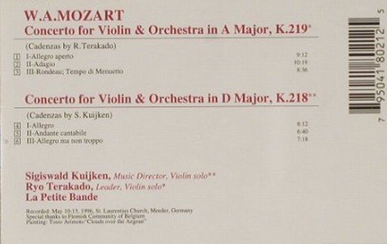 Mozart,Wolfgang Amadeus: Violin Concertos,d major No.218,219, Denon, US, 1997 Typ: CD Best.-Nr.: 91620 Preis: 10,00 Euro