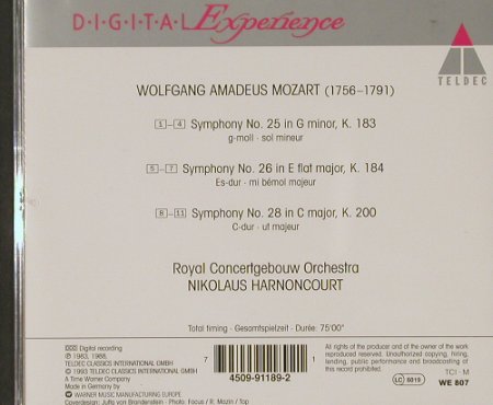 Mozart,Wolfgang Amadeus: Sinfonien Nr. 25, 26 & 28, Teldec(), D, 1993 - CD - 91621 - 7,50 Euro