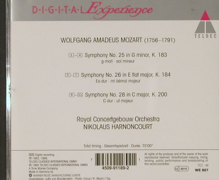 Mozart,Wolfgang Amadeus: Sinfonien Nr. 25, 26 & 28, Teldec, D, 1993 Typ: CD Best.-Nr.: 91621 Preis: 7,50 Euro
