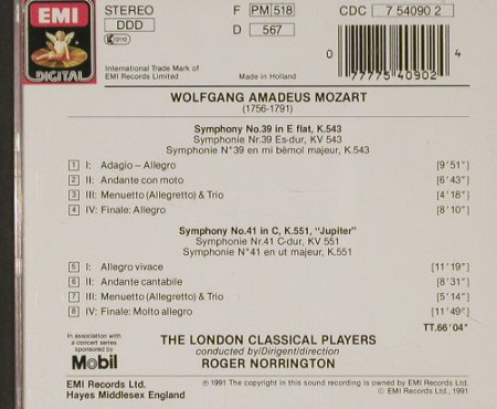 Mozart,Wolfgang Amadeus: Sinfonien Nr.39 & 41, EMI, NL, 1991 Typ: CD Best.-Nr.: 91623 Preis: 7,50 Euro
