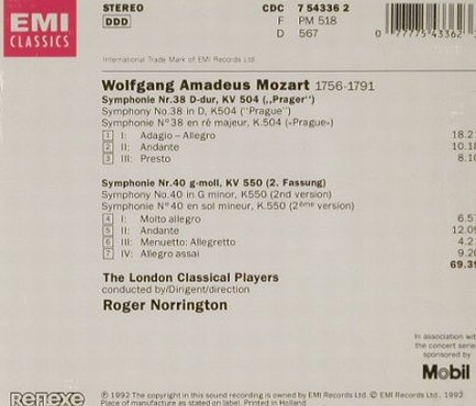 Mozart,Wolfgang Amadeus: Sinfonien Nr.38 & 40, EMI, NL, 1992 Typ: CD Best.-Nr.: 91625 Preis: 7,50 Euro