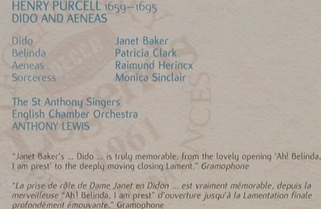 Purcell,Henry: Dido and Aeneas,(1961) FS-New, Decca, D, 2000 Typ: CD Best.-Nr.: 91630 Preis: 11,50 Euro