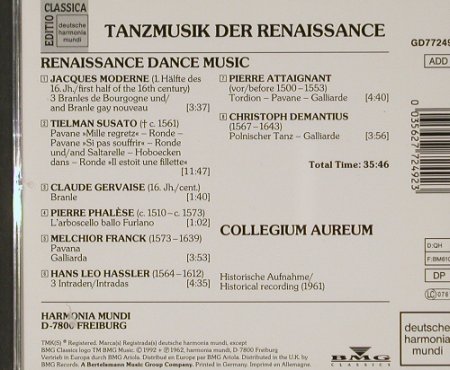 V.A.Tanzmusik Der Renaissance: Jacques Moderne, Susato,Gervaise..., DHM(), D, 1992 - CD - 91631 - 7,50 Euro