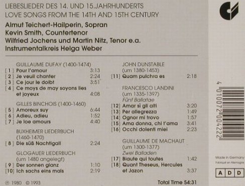 V.A.Pour L'Amour: Liebeslieder des 14.u.15 Jahrh., Christophorus, D, 93 Typ: CD Best.-Nr.: 91642 Preis: 7,50 Euro