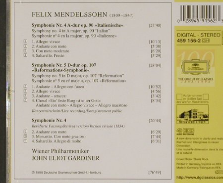 Mendelssohn Bartholdy,Felix: Symphonies, op. 4 & 5 "Reformation", Deutsche Gramophon, D, 98 Typ: CD Best.-Nr.: 91673 Preis: 10,00 Euro