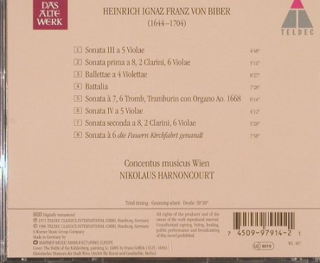 Biber,Heinrich: Battalia,Pauern Kirchfahrt,Balletta, Teldec (4509-97914-2), D, 1996 Typ: CD Best.-Nr.: 91791 Preis: 5,00 Euro