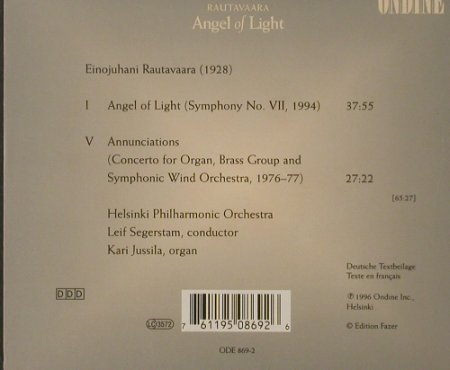 Rautavaara,Einojuhani: Angel Of Light, Ondine, A, 1996 Typ: CD Best.-Nr.: 91822 Preis: 10,00 Euro