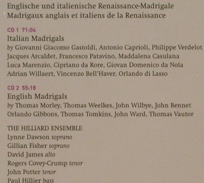 Hilliard Ensemble: English a.Italian Renais. Madrigals, Virgin veritas x2(), EU, 1992 - 2CD - 92003 - 10,00 Euro