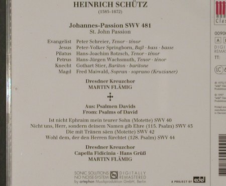 Schütz,Heinrich: Johannes-Passion, Berlin Classics, D, 97 Typ: CD Best.-Nr.: 92013 Preis: 6,00 Euro