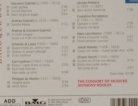 V.A.Vocal Music Late Renaissance: Ferrabosco, Gabrieli, Hassler..., Harmonia Mundi(), EC, 1996 - CD - 92019 - 7,50 Euro
