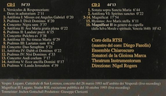 Monteverdi,Claudio: Vespro Della Beata Vergine, Gusto Italiano, EEC, 96 Typ: 2CD Best.-Nr.: 92021 Preis: 10,00 Euro