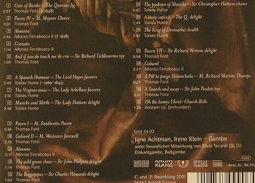 V.A.Musicke&Mirth: Music For Two Lyra Viols, Digi, Raumklang(RK 9906), D, 2001 - CD - 92024 - 9,00 Euro