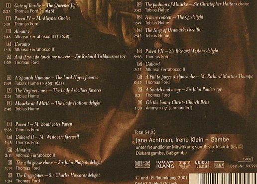 V.A.Musicke&Mirth: Music For Two Lyra Viols, Digi, Raumklang (RK 9906), D, 2001 Typ: CD Best.-Nr.: 92024 Preis: 9,00 Euro