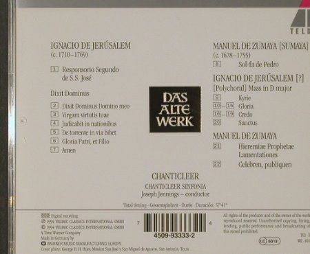 V.A.Mexican Baroque: Music From New Spain, deJerusalem, Teldec, D, 1994 Typ: CD Best.-Nr.: 92039 Preis: 7,50 Euro