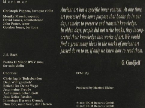 Poppen,Chistoph - Hilliard Ensemble: Morimur, J.S.Bach. BWV 1004, ECM (461 895-22), D, 2001 Typ: CD Best.-Nr.: 92043 Preis: 11,50 Euro