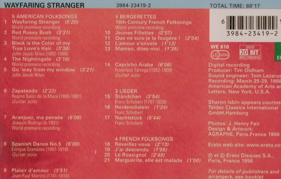 Mentzer,Susanne & Isbin,Sharon: Wayfaring Stranger, Erato, F, 1998 Typ: CD Best.-Nr.: 92142 Preis: 7,50 Euro