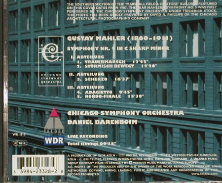 Mahler,Gustav: Symphony 5, Live Recording, Teldec WDR, D, 1998 Typ: CD Best.-Nr.: 92330 Preis: 7,50 Euro