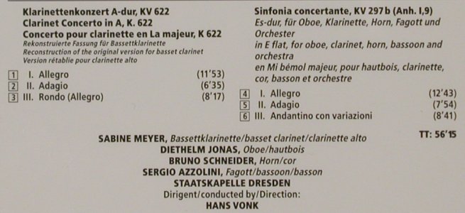 Meyer,Sabine: Mozart: Klarinettenkonzert K. 622, EMI, D, 1990 Typ: CD Best.-Nr.: 92642 Preis: 9,00 Euro