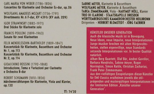 Meyer,Sabine: Künstler Unserer Generation, EMI, UK, 1990 Typ: CD Best.-Nr.: 92643 Preis: 9,00 Euro