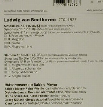 Meyer,Sabine: Beethoven Symphonien 7 & 8, EMI, D, 1991 Typ: CD Best.-Nr.: 92645 Preis: 10,00 Euro