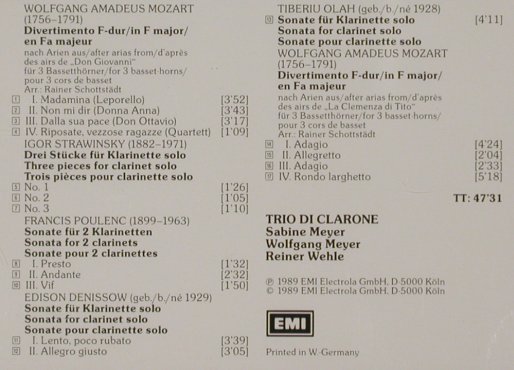 Trio Di Clarone: In Concert-Mozart, Strawinsky...., EMI(), D, 1989 - CD - 92650 - 9,00 Euro