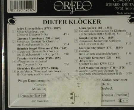 Klöcker,Dieter: Die Kunst Der Klarinette, FS-New, Orfeo, D, 2000 Typ: CD Best.-Nr.: 92657 Preis: 7,50 Euro