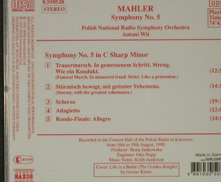 Mahler,Gustav: Symphonie No 5 in C Sharp Minor, Naxos, D, 1992 Typ: CD Best.-Nr.: 92670 Preis: 5,00 Euro