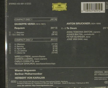 Verdi,Guiseppe / Bruckner: Requiem / Te Deum, Deutsche Gramophon, D, 1972 Typ: 2CD Best.-Nr.: 92675 Preis: 7,50 Euro
