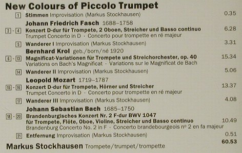 Stockhausen,Markus: New Colours Of Piccolo Trumpet, EMI(318329), NL, 1993 - CD - 92698 - 10,00 Euro