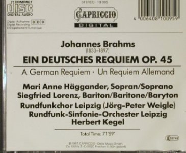 Brahms,Johannes: Ein Deutsches Requiem OP.45, Capriccio (10 095), D, 1987 Typ: CD Best.-Nr.: 92777 Preis: 6,00 Euro