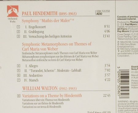 Hindemith,Paul / Walton: Sinfonie, Mathis der Maler, Sony(SBK 53 258), A/NL, 1993 - CD - 93046 - 6,00 Euro