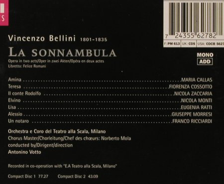 Callas,Maria: Bellini: La Sonnambula, EMI, NL, 1997 Typ: 2CD Best.-Nr.: 93075 Preis: 10,00 Euro
