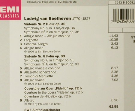 Beethoven,Ludwig van: Sinfonien Nr. 2 & 8, Fidelio-Overt., EMI, D, 1996 Typ: CD Best.-Nr.: 93462 Preis: 10,00 Euro