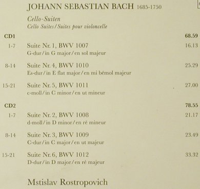 Bach,Johann Sebastian: Cello-Suiten '85, EMI (5 55363-2), EU, 1995 Typ: 2CD Best.-Nr.: 93472 Preis: 10,00 Euro
