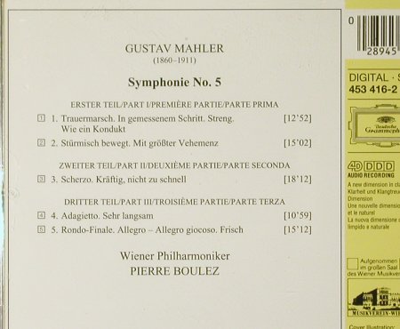 Mahler,Gustav: Symphony 5, Deutsche Gramophon (453 416-2), D, 1997 Typ: CD Best.-Nr.: 93793 Preis: 7,50 Euro