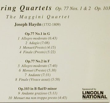 Maggini Quartet: Haydn String Q., Op.77,1+2,103, Claudio, UK, 1996 Typ: CD Best.-Nr.: 93979 Preis: 10,00 Euro