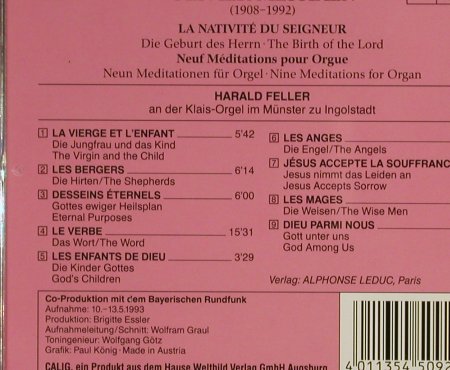 Messiaen,Olivier-Harald Feller: La Nativite d.Seigneur,Klais Orgel, Calig, A, 1993 Typ: CD Best.-Nr.: 94303 Preis: 5,00 Euro