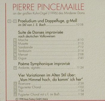 Pincemaille,Pierre: Improvisationen,Kuhn Orgel Minden, Wergo(), D, 1998 - CD - 94348 - 10,00 Euro