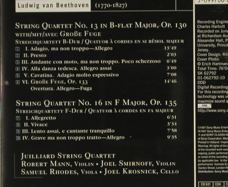 Beethoven,Ludwig van: String Quartet No.13 op130,16, Digi, Sony(SK 62792), A, 1997 - CD - 94350 - 7,50 Euro